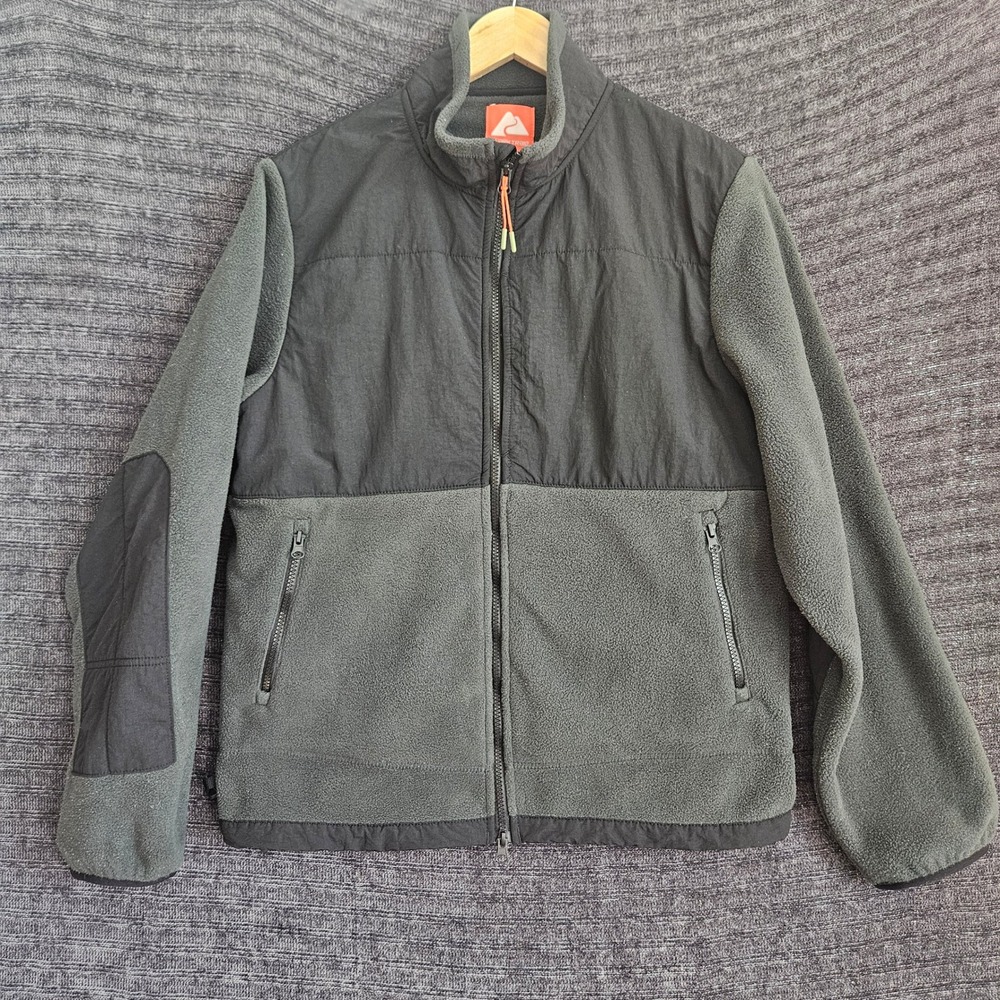 Ozark Trail Mens Grey Black Full Zip Fleece Jacket Medium Reinforced Elbows